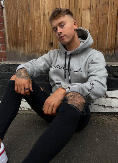 GREY CURSIVE HOODIE