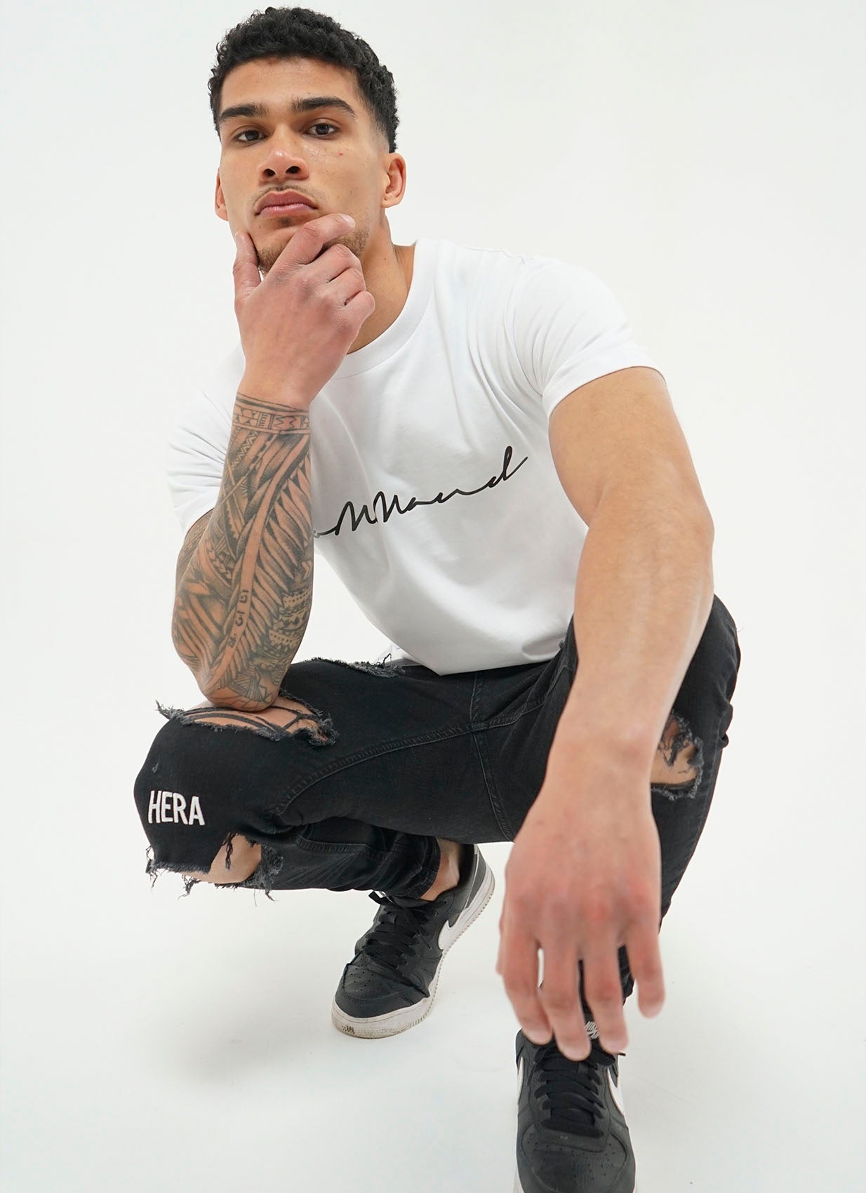 WHITE CURSIVE T-SHIRT